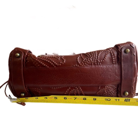 Kooba Sienna Dark Brown Leather Whip Stitched Embossed Floral Shoulder Bag EUC - Picture 9 of 16